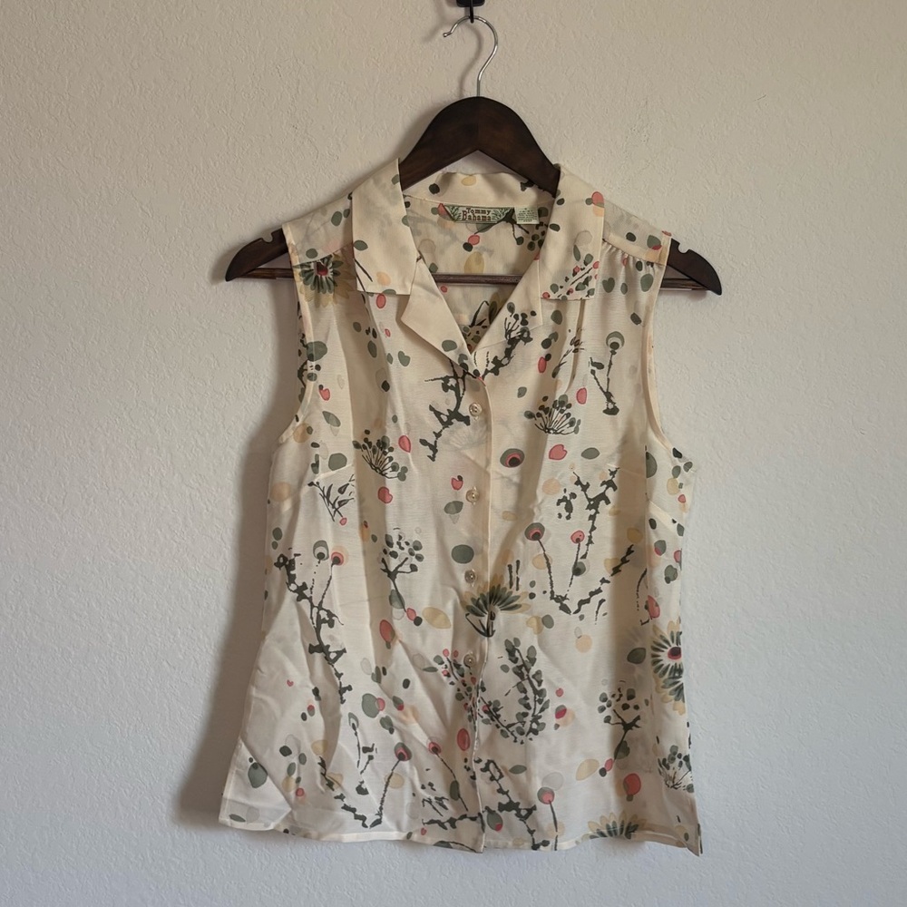 Vintage Tommy Bahama Silk Sleeveless Button-Up Floral Shirt Size Small